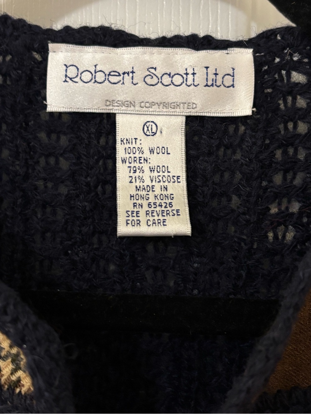 Robert Scott Ltd Wool Patchwork Cardigan – Vintage Hong Kong – Button Front - Picture 2 of 6